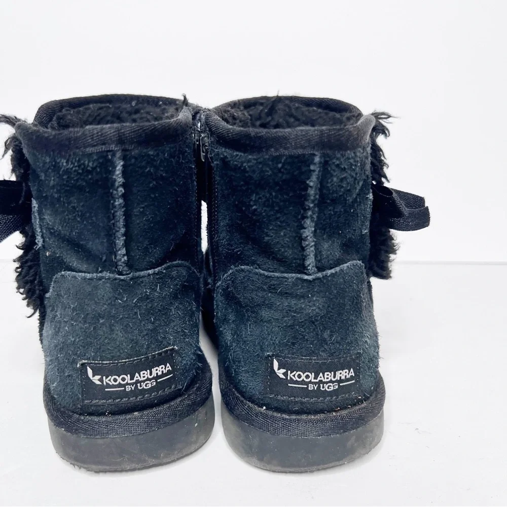 UGG Koolaburra Black Single Bow Shearling Winter Snow Boots Size 3 Little Girls